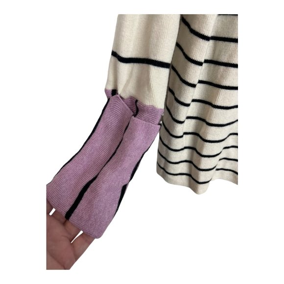 Anthropologie Faye Striped Sweater Purple White SZ L slouchy Alpaca Wool Cotton - Picture 4 of 6
